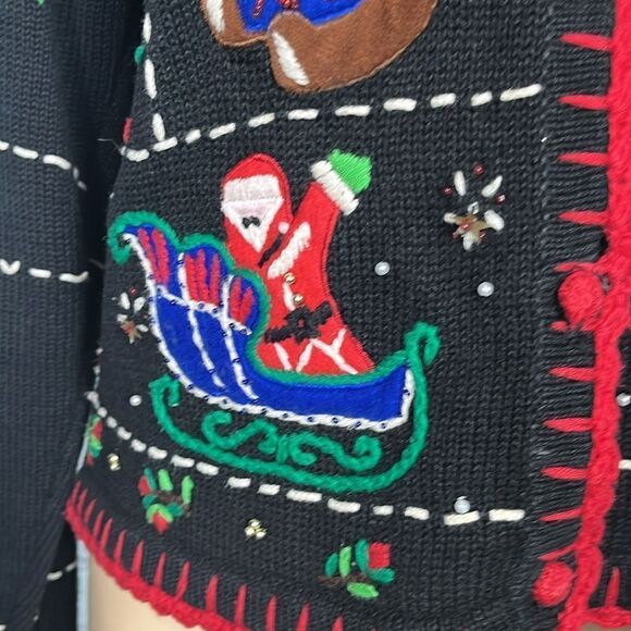 Designer Originals Studio Vintage Embroidered Ugly Christmas Cardigan Sweater - Picture 3 of 6
